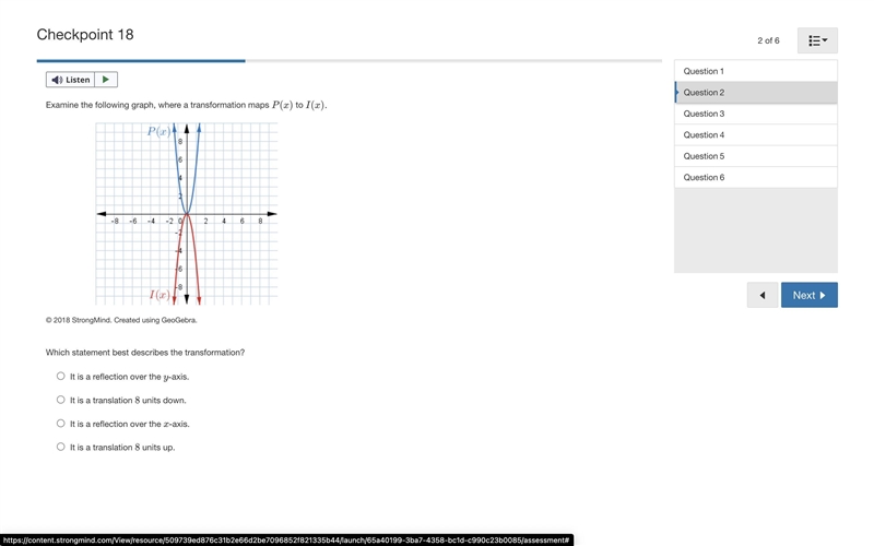 Examine the following graph, where a transformation maps P(x) to I(x).-example-1