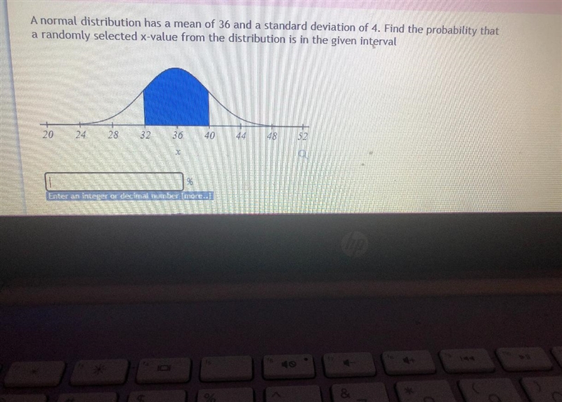 A normal distribution has a mean of 36 and a standard deviation of 4. Find the probability-example-1