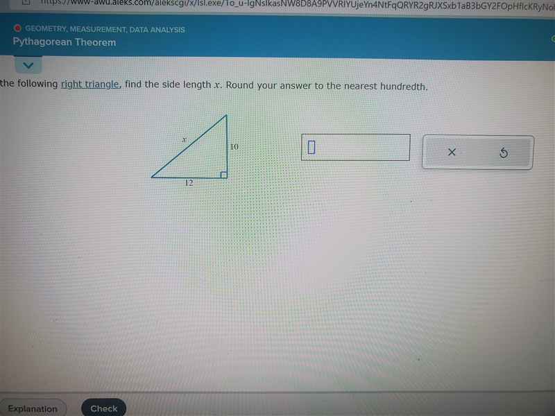 For the following right triangle, find the side length x. Round your answer to the-example-1