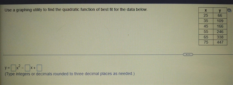 Use a graph utility to find the quadratic function of best fist for the data below-example-1