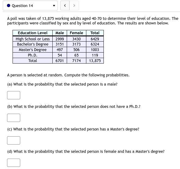 14. A poll was taken of 13,875 working adults aged 40-70 to determine their level-example-1