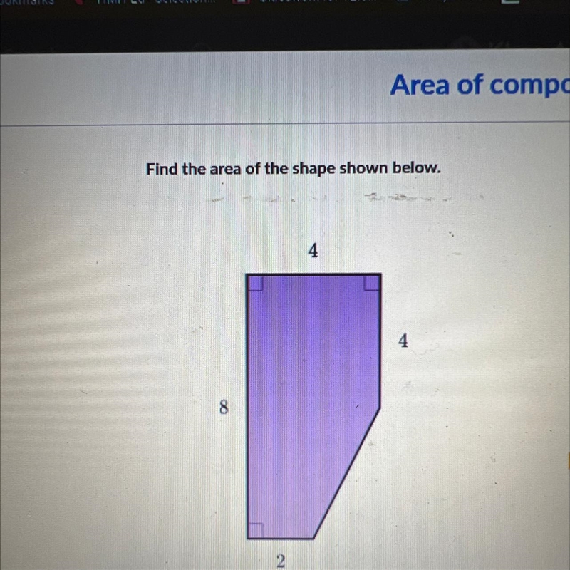 Find the area of the shape shown below.-example-1