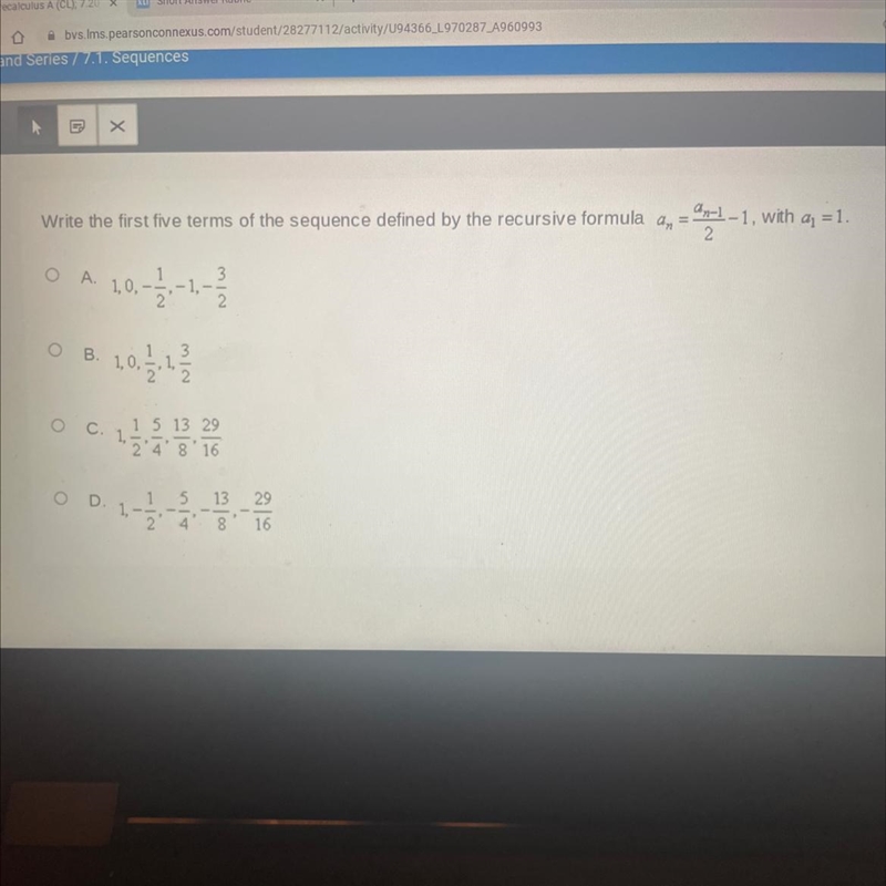 Write the first five terms of the sequence defined by the recursive formula an=an-example-1