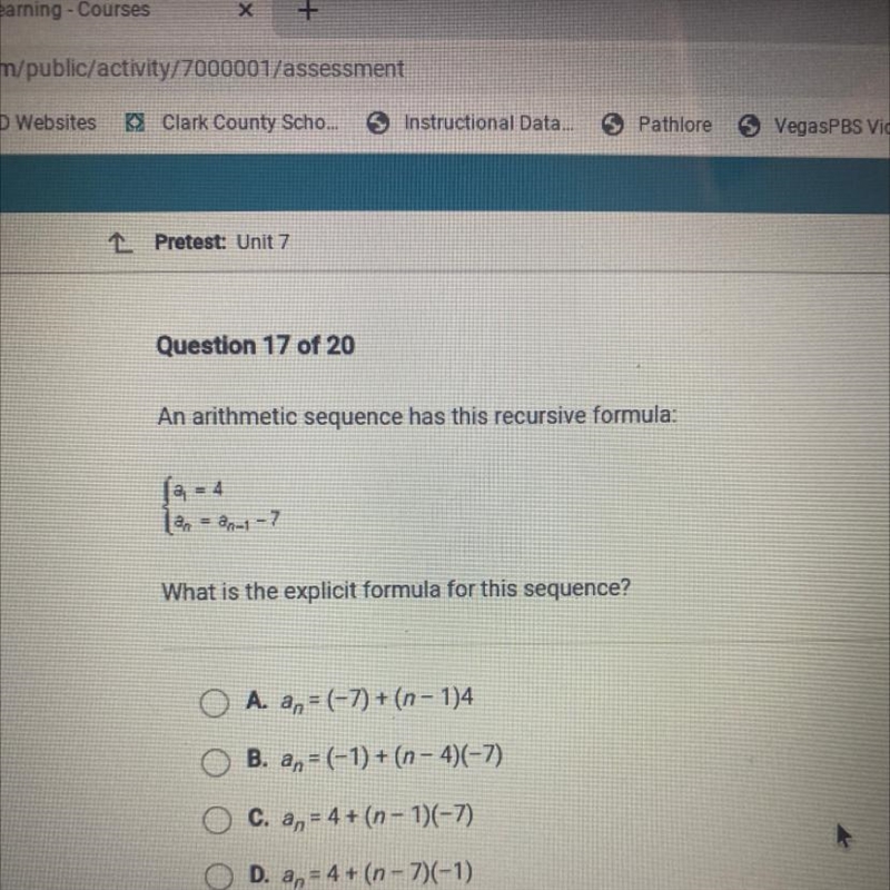 An arithmetic sequence has this recursive formula: What is the explicit formula for-example-1