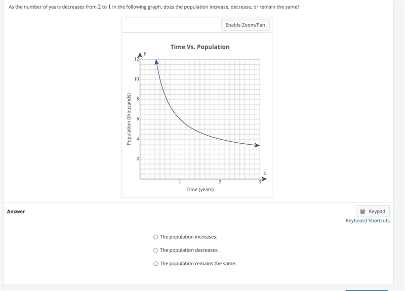 As the number of years decreases from 2 to 1 in the following graph, does the population-example-1