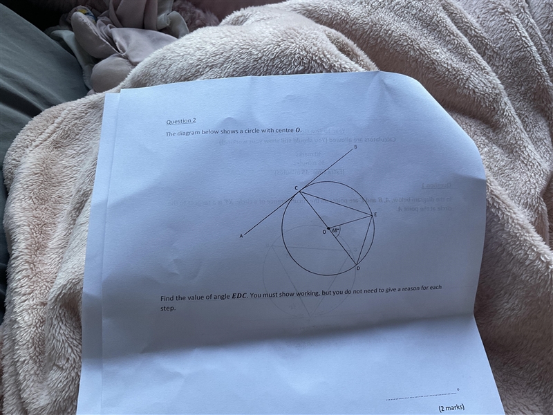 The diagram below shows a circle with centre 0. ACB is a tangent to the circle and-example-1