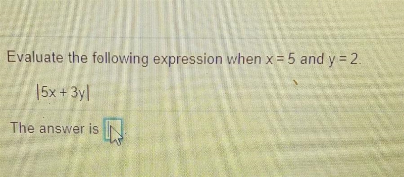 Evaluate the following expression when x = 5 and y = 2. 15x + 3y|-example-1