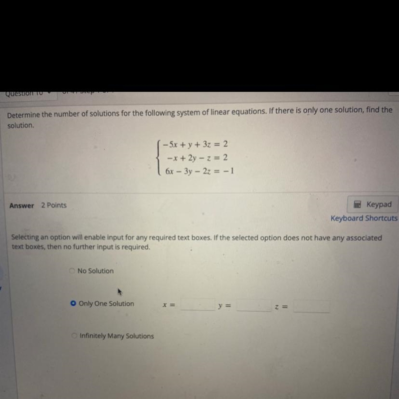 Determine the number of solutions for the following system of linear equations. If-example-1