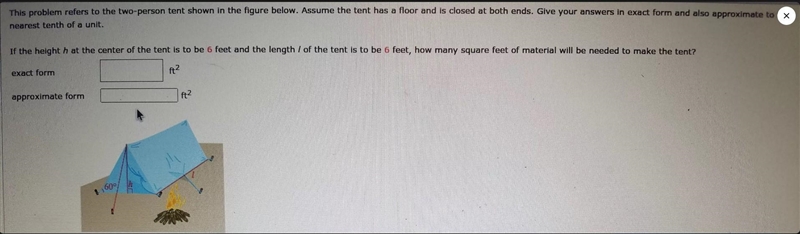 if the height of h at the center of the tent is to be 6 feet and the length of L of-example-1