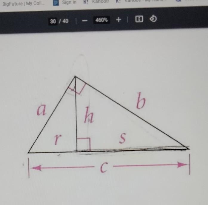 Algebra: Refer to the figure to complete each proportion (?)/(b) = (b)/(s)-example-1