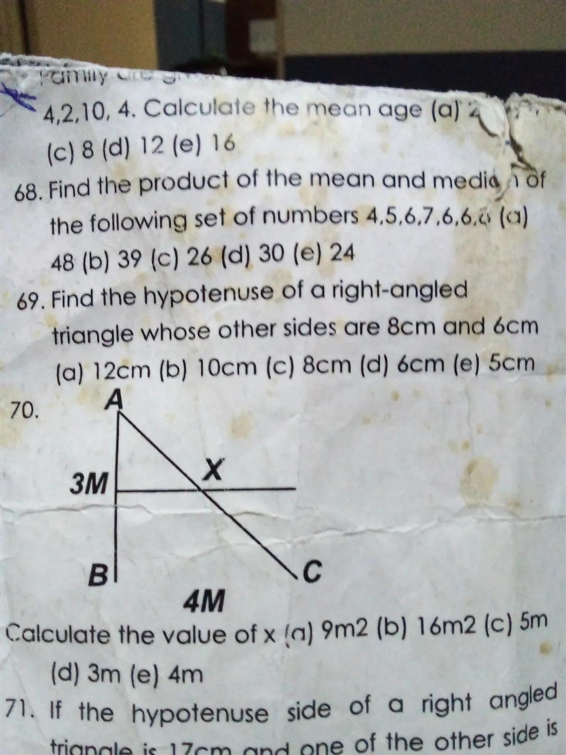 Calculate the value of x on the diagram (a) 9m2 (b) 16m2 (c) 5m (d) 3m (e) 4mpls check-example-2