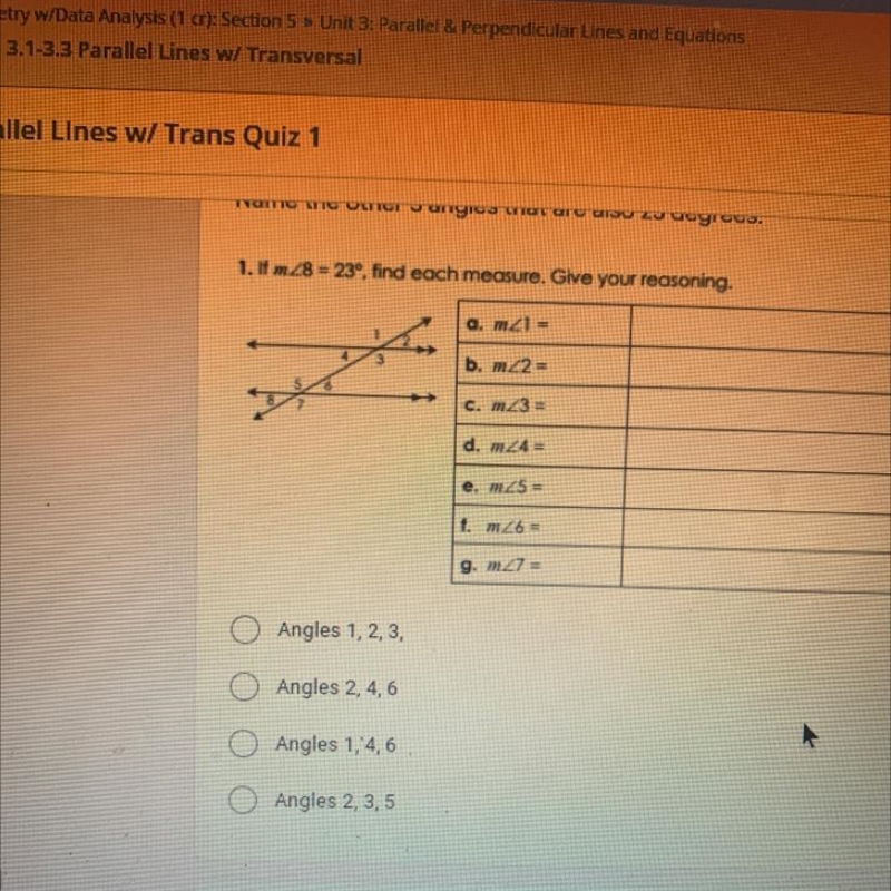 Name the other 3 angles that are also 23 degrees-example-1