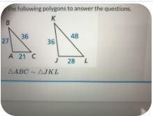 Find the scale factor from AABC to AJKL.Enter the scale factor as a simplified ratio-example-1