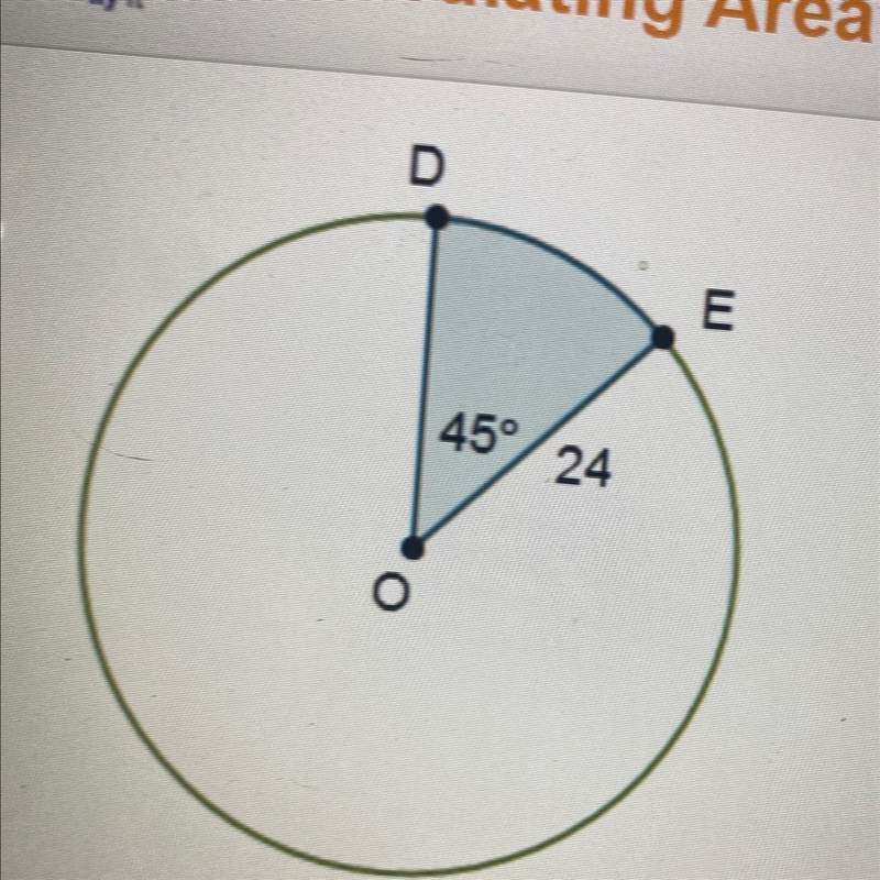 What is the area of the shaded sector? O 24 TT O 45TT O 72TT O 576TT c:72tt-example-1