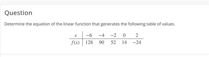 Determine the equation of the linear function that generates the following table of-example-1