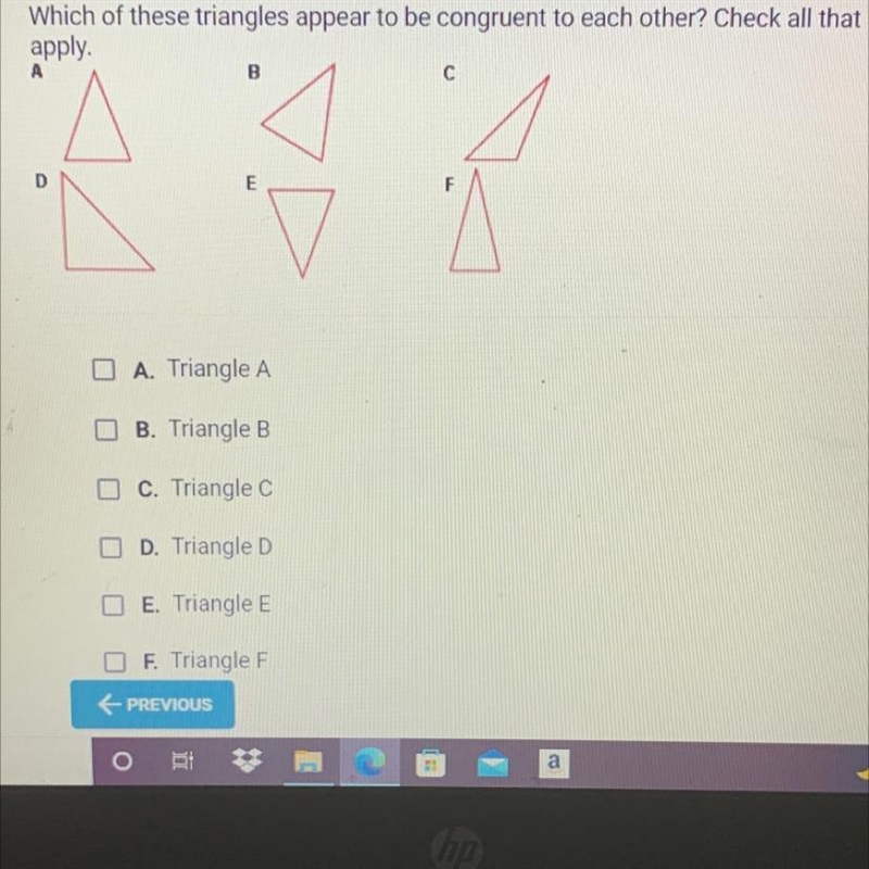 Which of these triangles appear to be congruent to each other? Check all thatapply-example-1