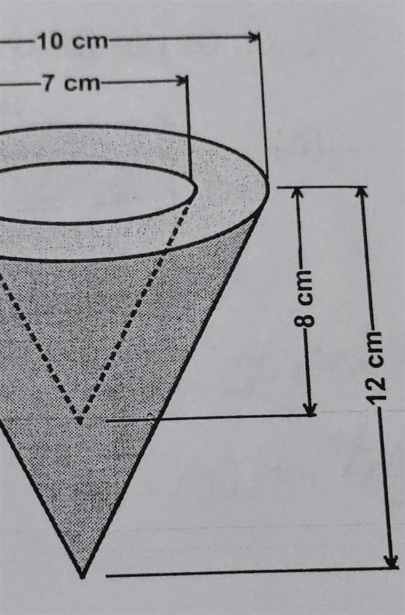 A 3-D printer is creating a shape that consists of what remains after a smaller cone-example-1