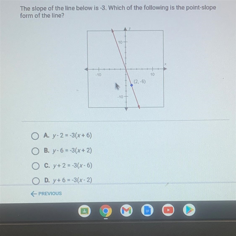 The slope of the line below is 3. Which of the following is the point slopeform of-example-1