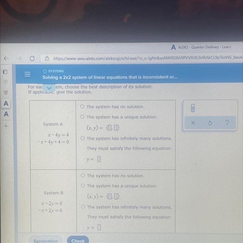 For each system to the best description of a solution if applicable give the solution-example-1