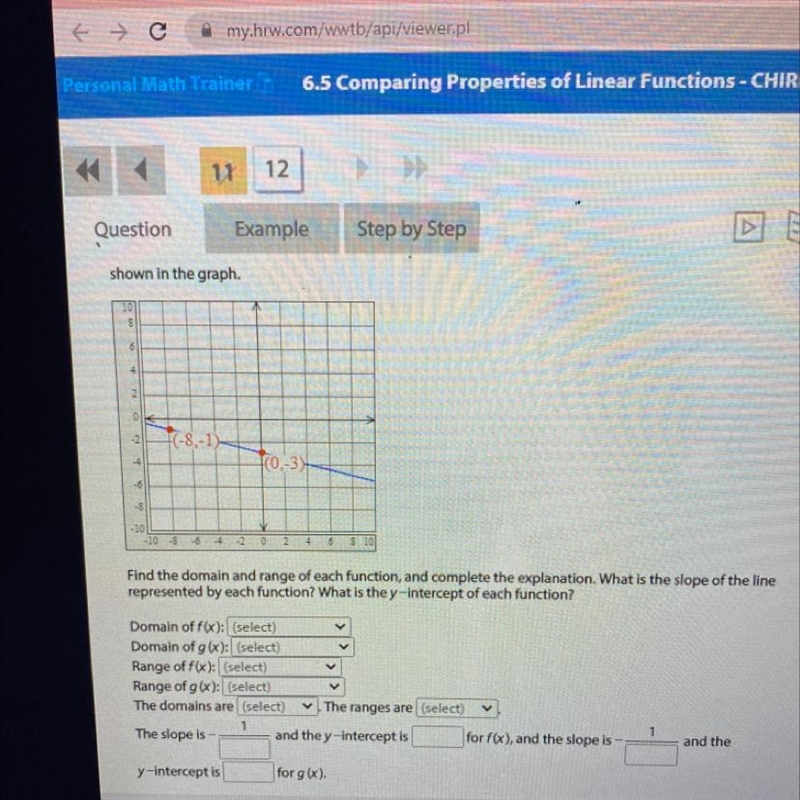 The linear function f(x) is defined by f(x)=-1/4x + 3 for all real numbers and the-example-1