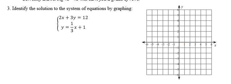 3. Identify the solution to the system of equations by graphing:(2x+3y=12y=1/3 x+1)-example-1