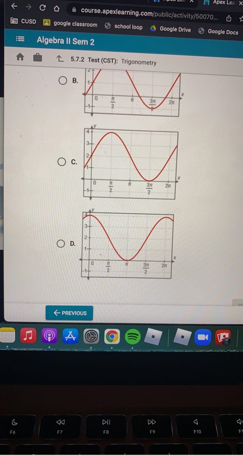 Select the graph of y = 2 sin x + 2.=МЗП2Зп( A. 1+О в.2+о с.03+23-0П2П22-FTT2п2пX-example-2