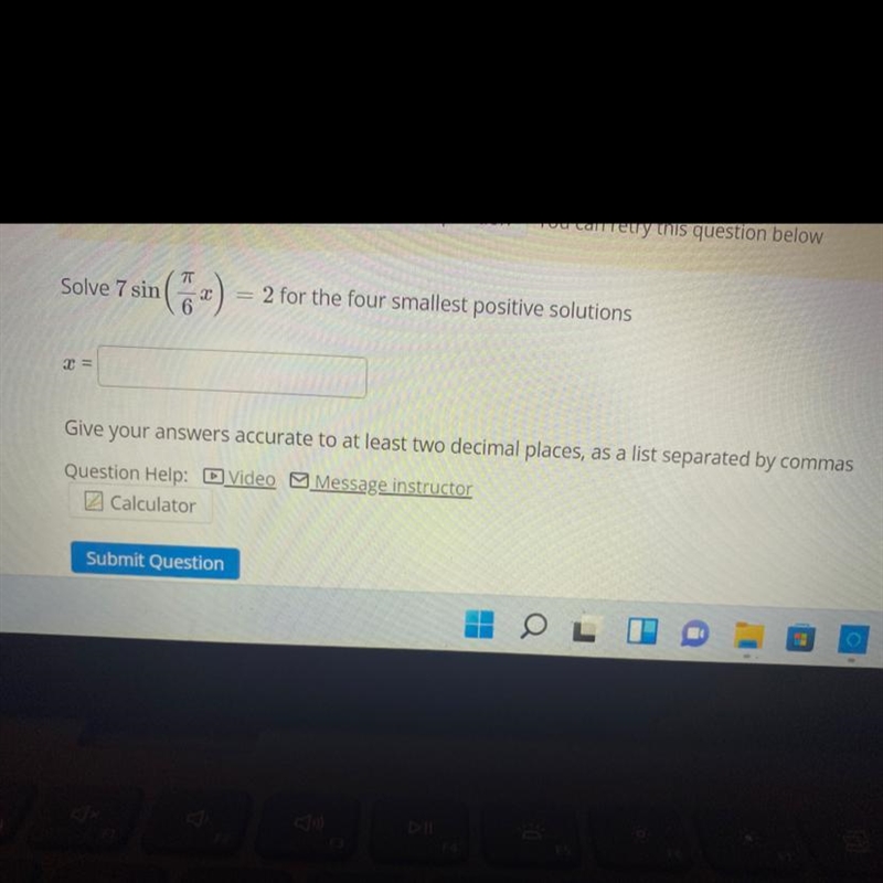 Solve 7sin(pi/6 * x) = 2 for the four smallest positive solutions-example-1