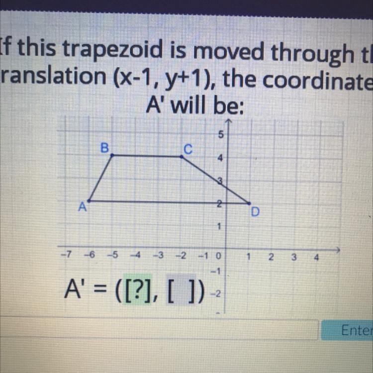 If this trapezoid is moved through the translation (x-1,y+1) what will the coordinates-example-1