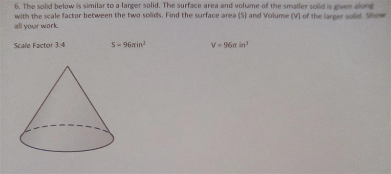 Find the surface area and volume of the larger solid.-example-1