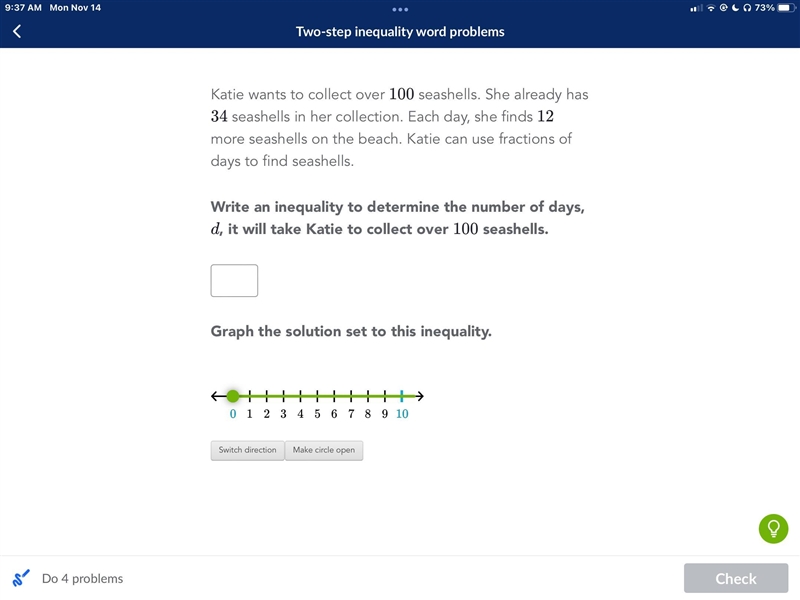 KHAN ACADEMY LESSON HELP ME : Two-step inequality word problems-example-1