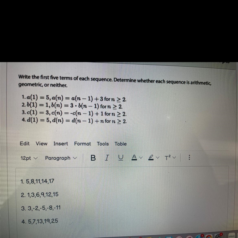 Please help me determine if these sequence are arithmetic geometric or neither-example-1