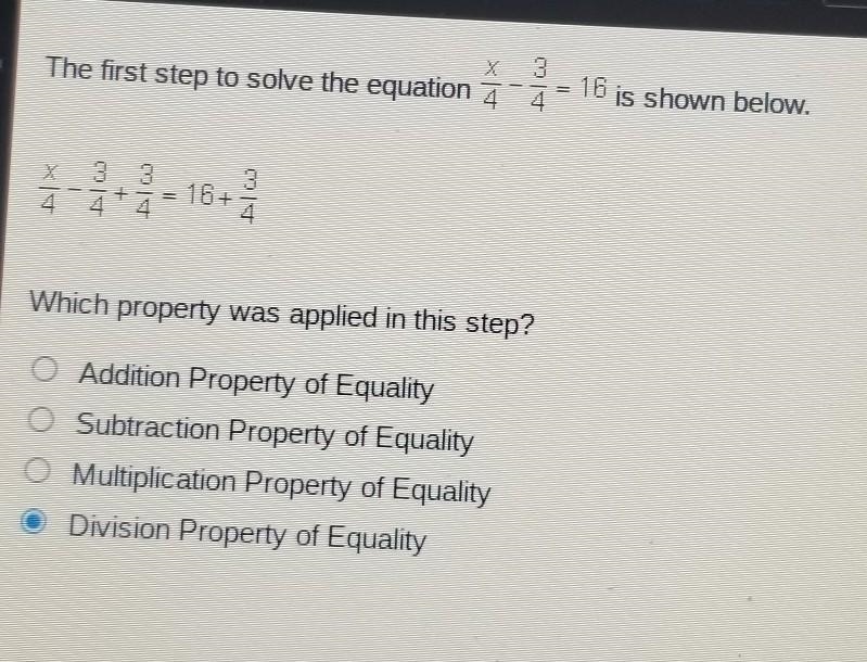 The first step to solve the equation 4 3 4 16 is shown below. X G 3 164 3 4 4 4 4 Which-example-1