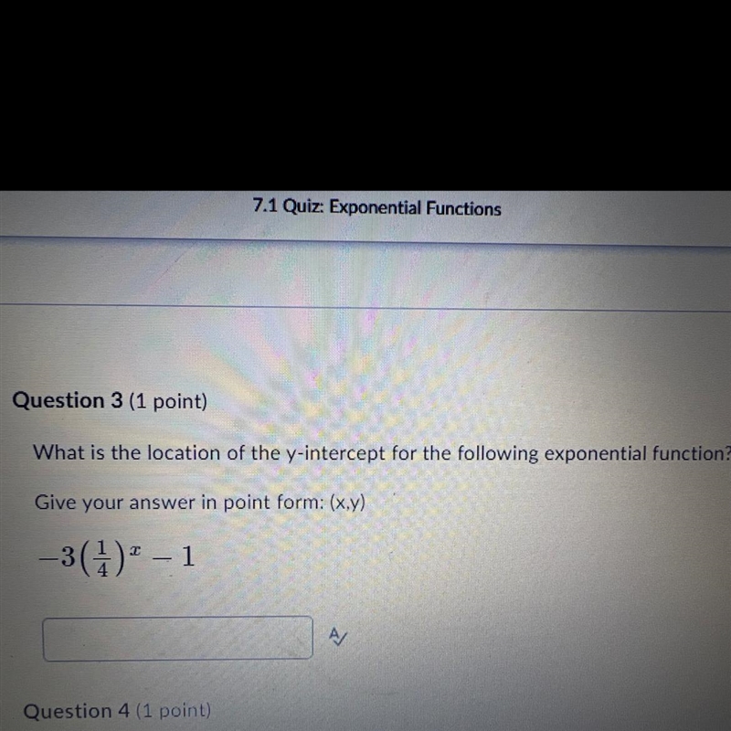 What is the location of the y-intercept for the following exponential function? Give-example-1