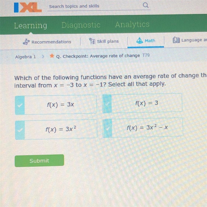 Which of the following functions have an average rate of change that is positive on-example-1