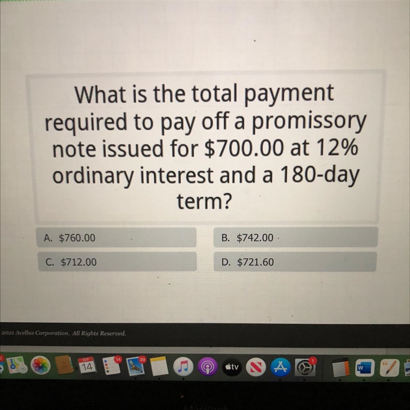 What is the total paymentrequired to pay off a promissorynote issued for $700.00 at-example-1