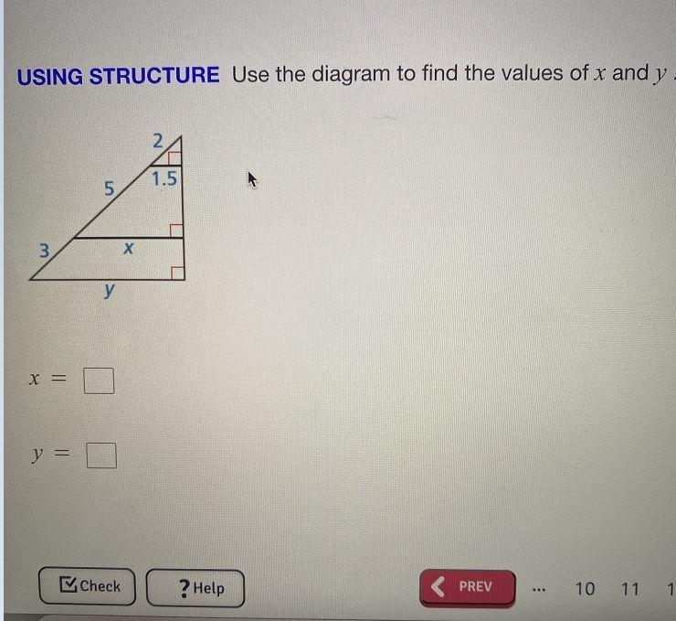 USING STRUCTURE Use the diagram to find the values of x and y.1.5533Ху-example-1