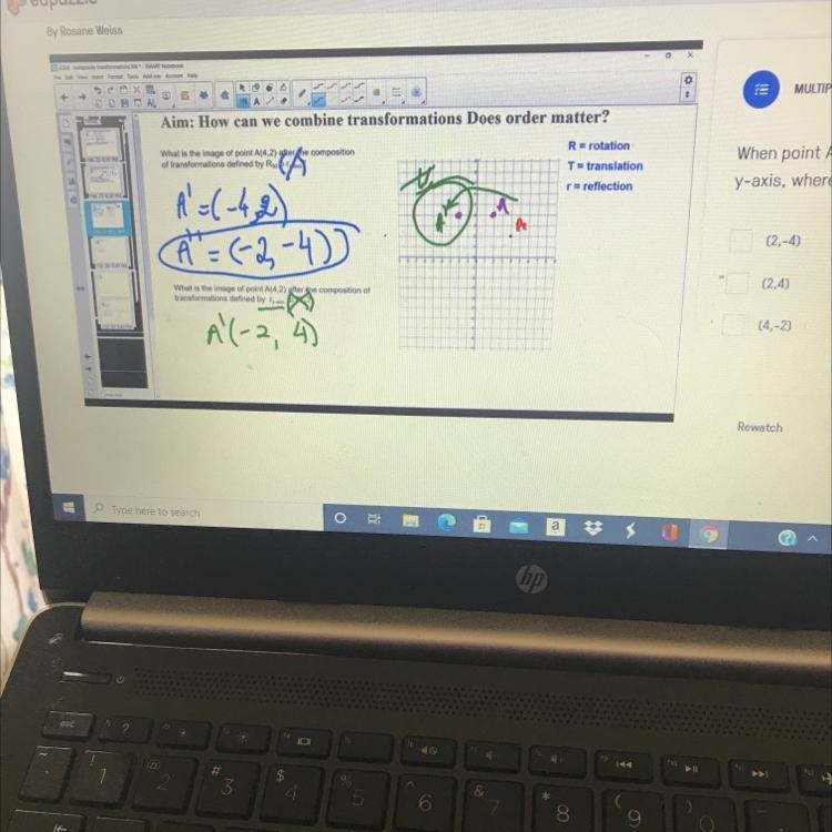 When point A'(-2,4) is reflected over they-axis, where is the image A"?(2,-4)(2,4)(4,-2)-example-1