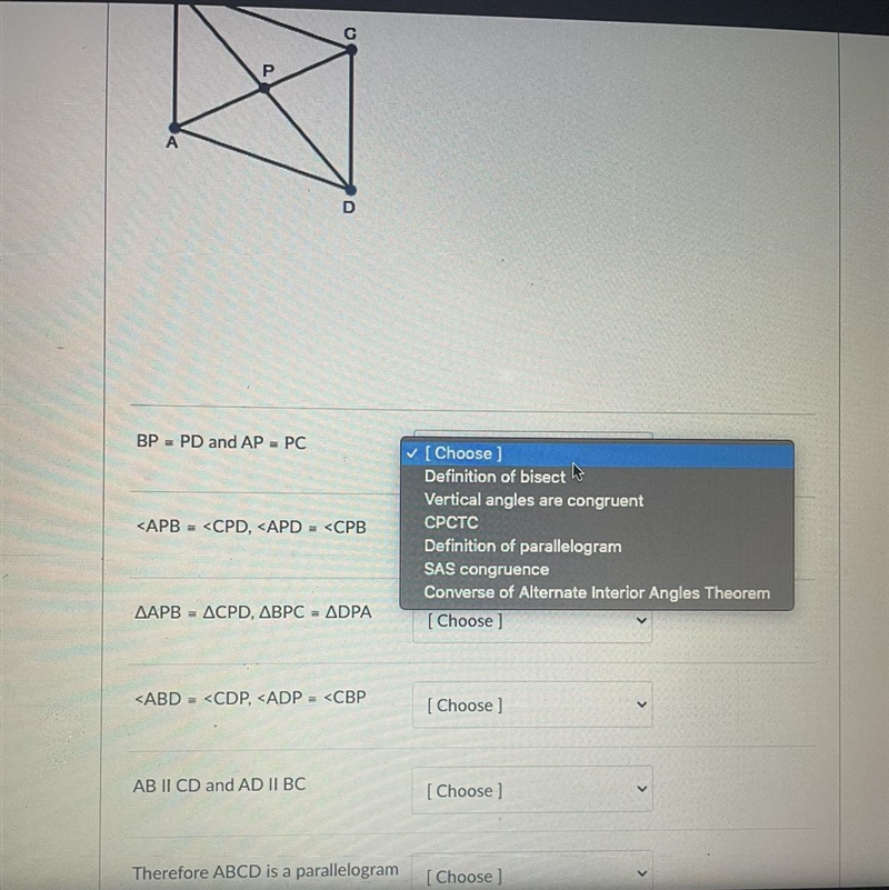 Given: In quadrilateral ABCD, diagonals AC and BD bisect oneanother.Prove: Quadrilateral-example-1