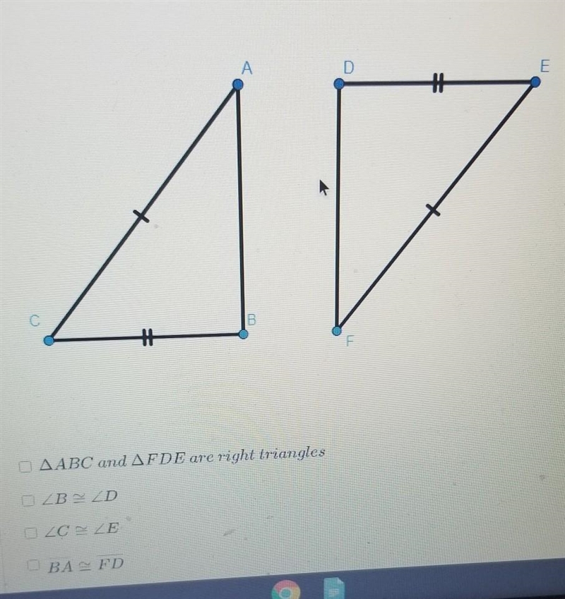 that the triangles below are congruent select all options that would provide enough-example-1