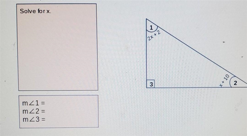 Write and solve an equation to find the measure of each angle in the triangle below-example-1