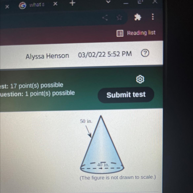 What’s the surface area of a cone with the height of 50 and a radius of 40-example-1