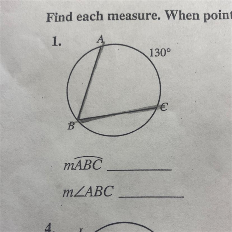 Find each measure. When point 0 is shown, it is the center of the circle-example-1