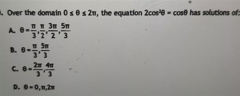 The equation to cos squared theta equals cos data has Solutions of-example-1