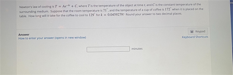 Newton's law of cooling is T = A * e ^ (- d * i) + C_{i} where T is the temperature-example-1