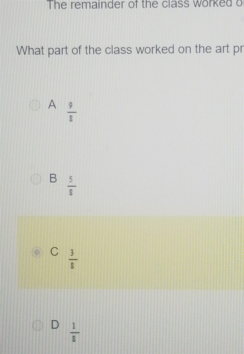 mr. Winston's class Works in 3 groups 1/4 of the class read 5/8 of the students works-example-1