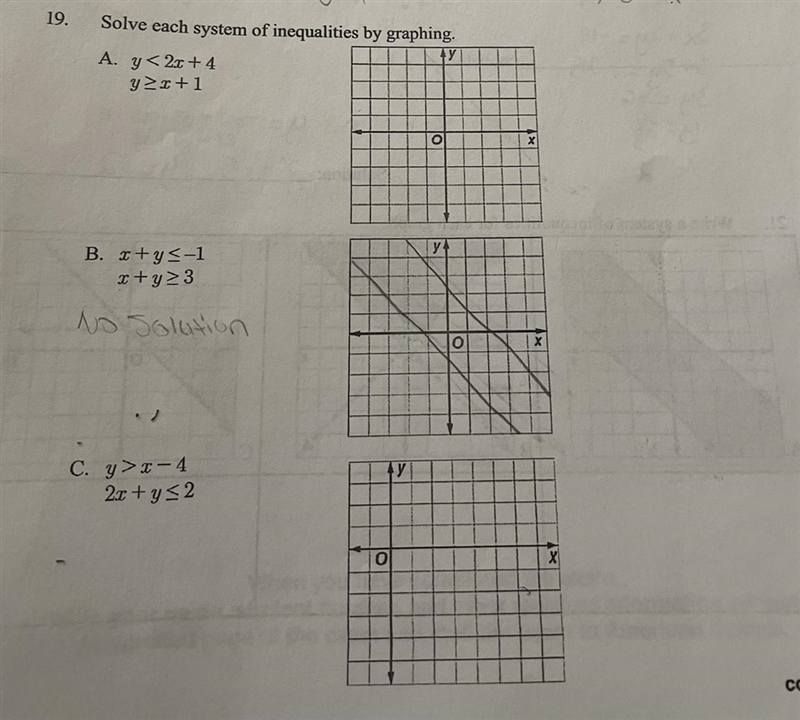 Solve each system of inequalities by graphing I need help with 19 a. And c.-example-1