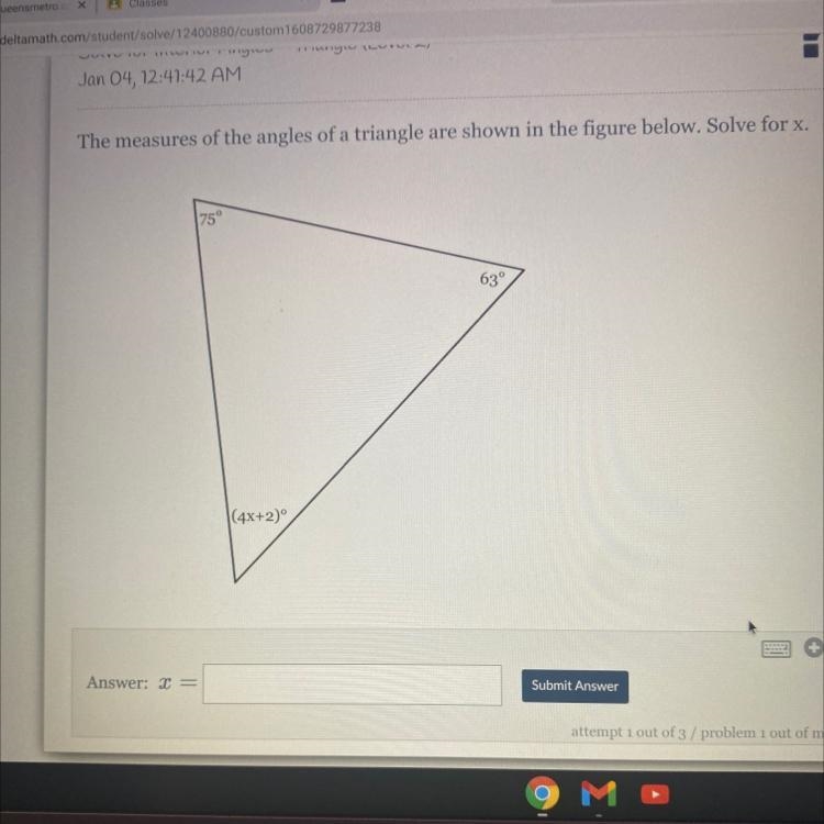 Jan 04, 12:41:42 AMThe measures of the angles of a triangle are shown in the figure-example-1