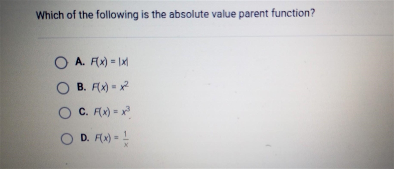 Which of the following is the absolute value parent function?​-example-1