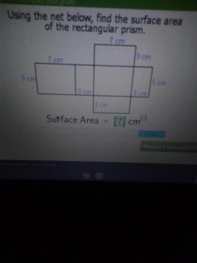 Using the net below, find the surface area of the rectangular prism. 7 cm 3 cm 7cm-example-1