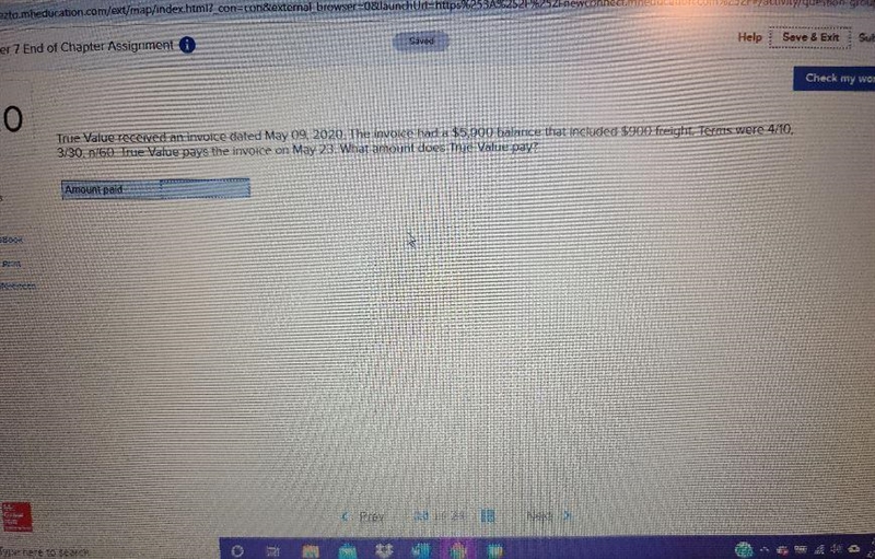 True Value received an invoice dated May 9th 2020. the invoice had a $5,900 balance-example-1